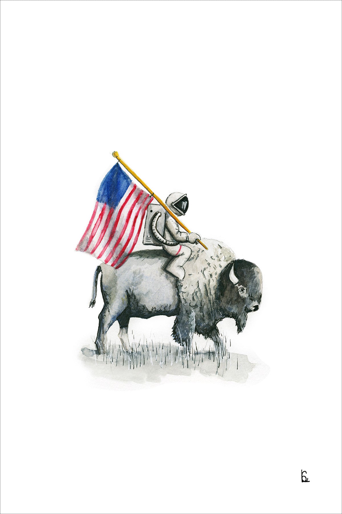 Bull Riding Astronaut Print